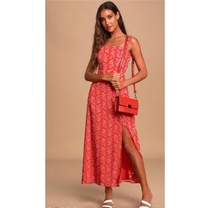 Lulus Back to Backless Red Print Lace-Up Backless Dress